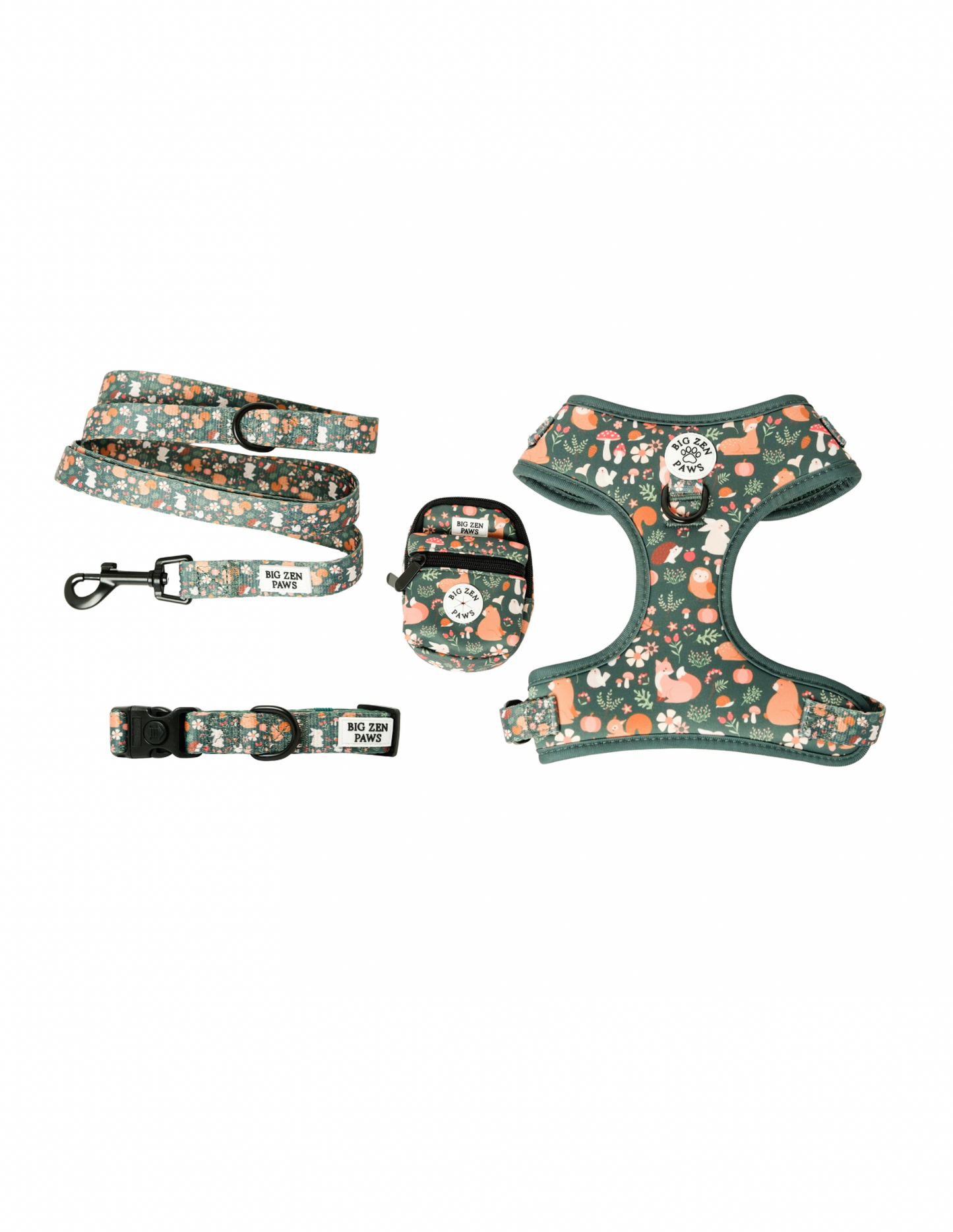 Forest Friends Harness, Collar, Leash, & Backpack bundle