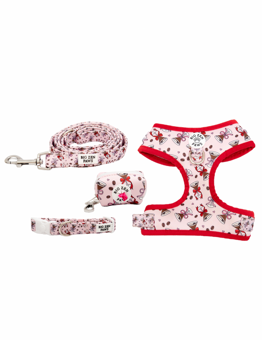 Espresso Martini Harness, Collar, Leash, & Poop Bag Holder bundle