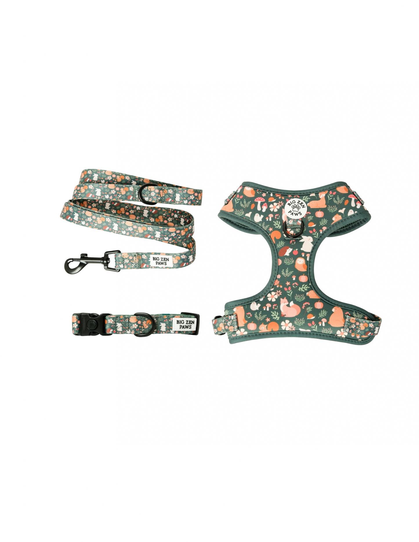 Forest Friends Harness, Leash, & Collar bundle