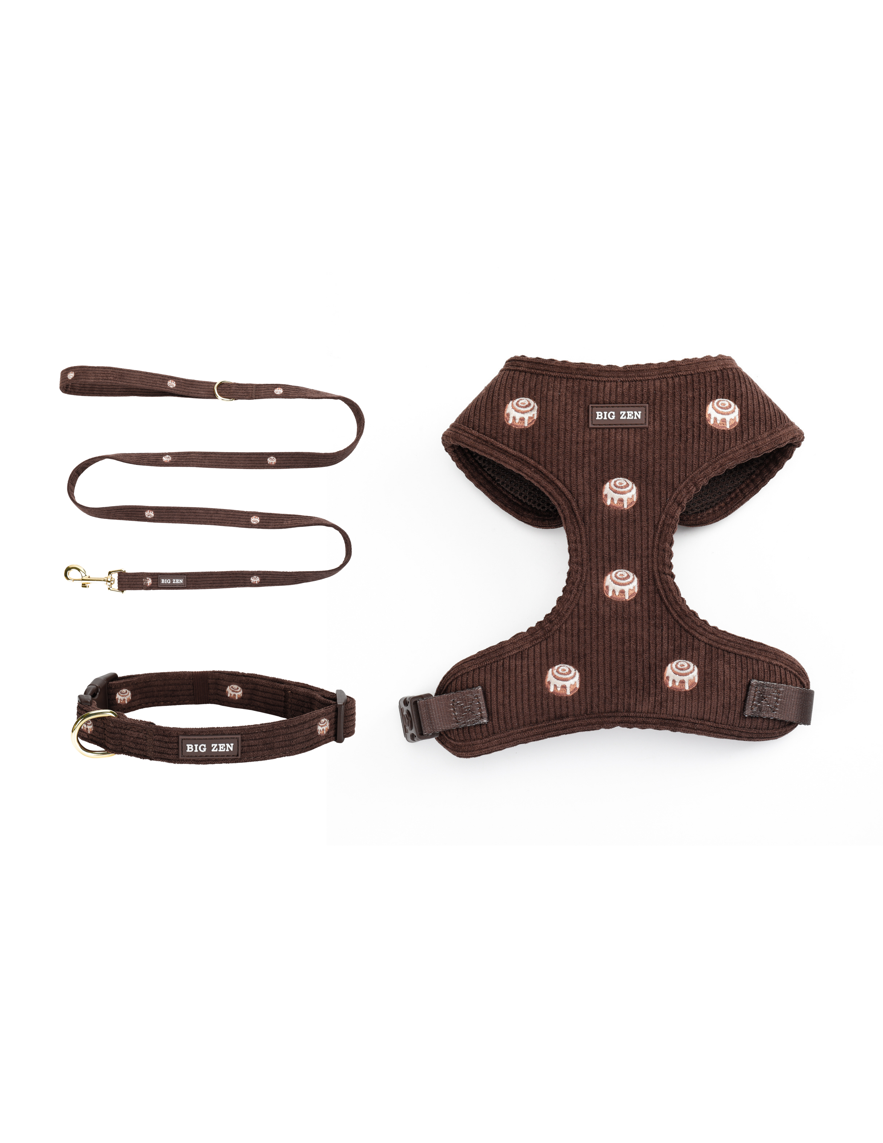 Cinnamon Swirl Harness, Collar, Leash Bundle